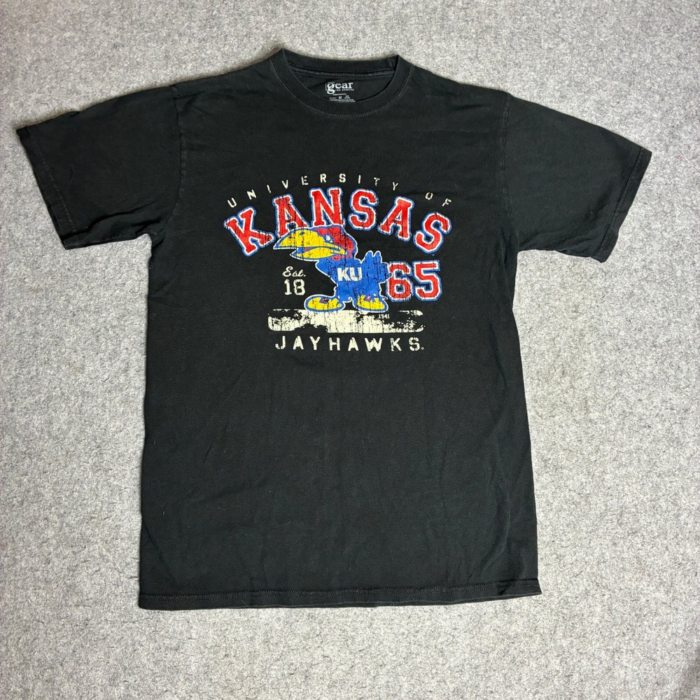 Gear for Sports Kansas Jayhawks T-Shirt Mens M Black Excellent Graphic Tee